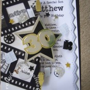 Men's Birthday Card Film Cinema 30th Sizzix originals shadow box number dies, border and square punches used to make film strip, Spellbinders nesting star dies - craftybabscreativecrafts.co.uk