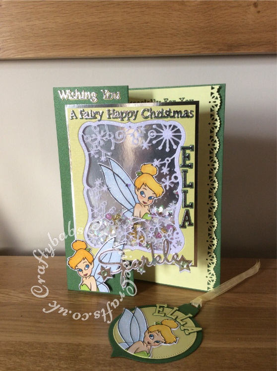 Tinkerbell Shaker Christmas Card, Memory box, Cuttlebug, Sizzix, Tattered Lace, Tonic - craftybabscreativecrafts.co.uk