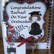 A4 Graduation Card made using The Clipart Fairy CD Rom and the following dies/punches; Memory Box Prim Poppy die, Cheery Lynn pair of ferns die and Woodware crafty edger ribbon border and corner punches. - craftybabscreativecrafts.co.uk