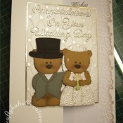 Cute Boo Bear Wedding card made using Go Kreate Boo For you die, Boo the bear die, boo bride outfit die, Boo Groom outfit die, Britannia dies wedding sentiment, Quickutz Diamonds and dots embossing folder, - craftybabscreativecrafts.co.uk