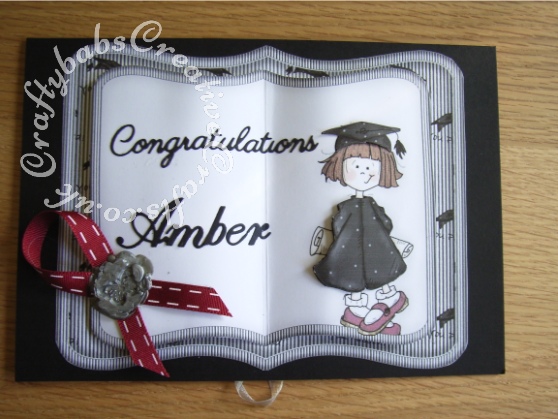 Graduation Book Card made using a Clipart Fairy CDRom, Cheery Lynn Delicate Lace Script alphabet dies and Britannia sentiment die. - craftybabscreativecrafts.co.uk