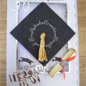 Pop up Graduation card made using Clipart Fairy CDRom for backing paper, Cuttlebug a2 cut and emboss everyday sentiments and birthday wishes sets for sentiments, congrats embossing folder, heat embossed with clear embossing powder, Martha Stewart edge punch zig zag used for insert. - craftybabscreativecrafts.co.uk
