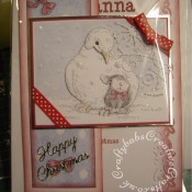 Housemouse Decoupage Christmas card made using Joanna Sheen's Housemouse CD roms, Memory Box Frostyville border die and Britannia dies Happy Christmas sentiment dies - craftybabscreativecrafts.co.uk