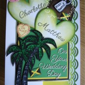 Jamaican themed wedding card made using Britannia dies wedding day sentiment and alphabet dies, Memory Box Grand heart die, Cuttlebug disney cut and emboss At The Beach set, Love Always set and Bon Voyage set. - craftybabscreativecrafts.co.uk