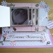 New Baby Girl Waterfall Easel card made using various dies including; Cuttlebug Baby #2 3x3 die, X Cut Petal posy dies, Cheery Lynn delicate lace script alphabet dies and Quickutz cookie cutter nesting circle dies - craftybabscreativecrafts.co.uk