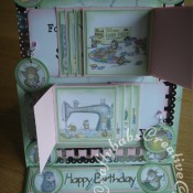 A4 Double Waterfall Easel House-Mouse card made using Joanna Sheen House-Mouse CD Roms and various dies including; Sizzix Originals Shadow Box Numbers dies, Quickutz nesting circles dies, Die-namics MFT Dainty Bows die, Marianne Creatables LR0223 happy birthday dies and Woodware Crafty Edger ribbon thread punch. - craftybabscreativecrafts.co.uk