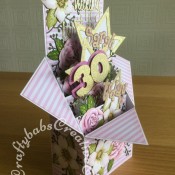 Pop Up Box 30th Birthday card made to co-ordinate with invitation, using a variety of dies including Altenew rose stamp & die set free in issue 149 of Simply Cards & Papercraft, Altenew Christmas rose stamp & die set free with issue 57 of Simply Cards & Papercraft, Sizzix 'Girls Are Wierd' Sizzlits alphabet dies, Sizzix Framelits stars Primitive die set, Sizzix Originals Shadow Box Numbers dies, Sizzix Thinlits Tim Holtz Celebration Words - Script dies and floral sprig dies from The Works. Card use for Matting and layering was printed with background from KanBan Female background papers CD Rom. Nail Caviar applied to centres of Christmas rose flowers and all flowers embossed with ball tools to add dimension. - craftybabscreativecrafts.co.uk