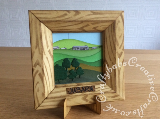 3D Picture New home card made using a pre-bought 3d card frame from Tonic and various dies including Xcut English Countryside Borders die set, MFT Die-namics Snow Drifts MFT-232, House name plaque made using Marianne Designs Dies - Wood Border die and Die-Versions MARKER MICRO Font Die - craftybabscreativecrafts.co.uk