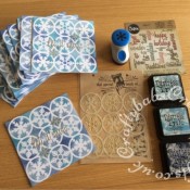 Batch making Christmas cards made using That Special Touch snowflake mask, Various shades of blue distress inks, Xcut snow flake punch, Silver stars table confetti and sentiments cut using Sizzix Thinlits Die Set 16PK - Holiday Words 2: Script by Tim Holtz 660977 - craftybabscreativecrafts.co.uk