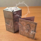 Card In a box made with various dies including; Sizzix Framelits Die Set 5PK w/Stamps - Butterflies #4, John Next Door Opera Box Die set.Britannia sentiments dies. Card, matsand layers cut using a guillotine - craftybabscreativecrafts.co.uk