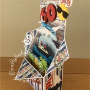 Pop Up Box 60th Birthday Card, Cruise themed, made using various dies including; Sizzix Originals Shadowbox numbers dies, 661229 - Sizzix Thinlits Die Set 7PK - Nautical by My Life Handmade, Xcut Build-A-Scene Dies, Nautical, Xcut Build a Scene Dies All Aboard, Sizzix Thinlits Die Set 15pk-Rainy Days and Sunshine by My Life Handmade, Sentiment dies free with issue 109 of Papercrafter magazine, Crafters companion Gemini Expressions Metal Die - Uppercase and lower case Alphabet Sets. - craftybabscreativecrafts.co.uk