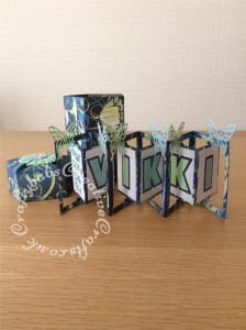 Card In a box made with various dies including; Sizzix Thinlits Die Set 8PK-Butterflies, Intricate, John Next Door Opera Box Die set. Tattered Lace Rectangle Accordion dies and sentiments dies and Sizzix Originals Shadowbox Alphabet dies - craftybabscreativecrafts.co.uk