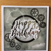 Simple Happy Birthday Card made with inked and mica sprayed background using various dies including Crealies Nest-Lies Double Stitch Circles Nesting Die Set Crea-Nest-Lies XXL 33, Crealies DOUBLE STITCH Die Set No.34 SQUARES dies, Memory Box Gearworks Border Die and Cardmaking Magic Happy Birthday sentiment die set. - craftybabscreativecrafts.co.uk