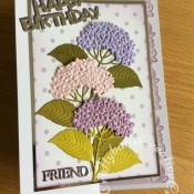 Bithday Card for a Friend made using various dies including; Impression Obsession Hydrangea Die Set, , Tattered Lace Happy Birthday (ETL128) die and Friend sentiment from the Sue Wilson Necessities Collection - In The Tool Box die set. - craftybabscreativecrafts.co.uk