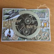 Masculine Birthday Double Z fold Cycling themed card made using a variety of dies including : Lene Design - Die - Shoes - BLD1038, Crealies DOUBLE STITCH Die Set No.33 CIRCLE Cutting Dies, Memory Box - Die - Bicycle Built for Two, Nested Chains (ETL626) – Tattered Lace dies, Docrafts Xcut Chronology Cogs die Set, Emerald upper case alphabet dies, Tim Holtz 3D Texture fades mechanics embossing folder, Bicycle die from Quickutz Denmark die set, and Tattered Lace Happy Birthday sentiment die and stamps from the See-D's Boys Toys stamp set. Backing papers from the Papermania Mister mister range. - craftybabscreativecrafts.co.uk
