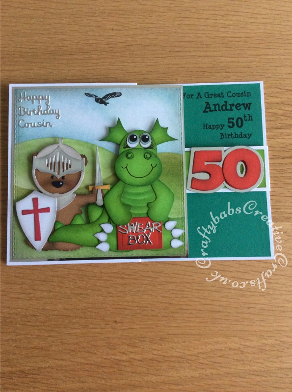 St George's Day Birthday Card made using various dies including: Crafty Cat custom made wooden dragon die, Go Kreate Boo for you bear die, Go Kreate Sir Boo De Belvoir accessories die, Hunkydory Moonstone Dies - Simply Sentiments and relatives dies, Sizzix originals shadow box numbers dies, Tattered Lace Best Wishes (ETL130) die, and Impression Obsessions Micro Marker alphabet die. - craftybabscreativecrafts.co.uk
