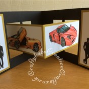 Extra Large masculine car/James Bond themed Accordion card made using various dies including: Crealies Create A-Card Die No.1, Cardmaking Magic by Christina Griffiths Happy Birthday sentiment die, Paper Boutique Die Set Male Relations Sentiments, Sizzix sizzlits Fruit Smoothie alphabet dies, Marianne Design Men's Wardrobe COL1434 dies, and unbranded male silhouette dies. Decoupaged cars produced using La Pashe CDRom. - craftybabscreativecrafts.co.uk