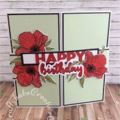 Poppy themed 8" x 8" Pop Out Gate Fold Card made using Heartfelt Creations Blazing Poppy Stamps and matching dies, Heartfelt creations 3D Floral Basics Shaping Mold, Spellbinders Foliage dies, Bright Rosa Happy Birthday Sentiment dies, Altenew stamps and dies from the ALTENEW Modern Blooms Magazine kit Issue 1. Sister Sentiment is from The Paper Boutiques female relatives die set. The inside poppy patterned backing was created using the stencil from the Altenew cover gift of Simply Cards & Papercraft magazine Issue 194 . - craftybabscreativecrafts.co.uk