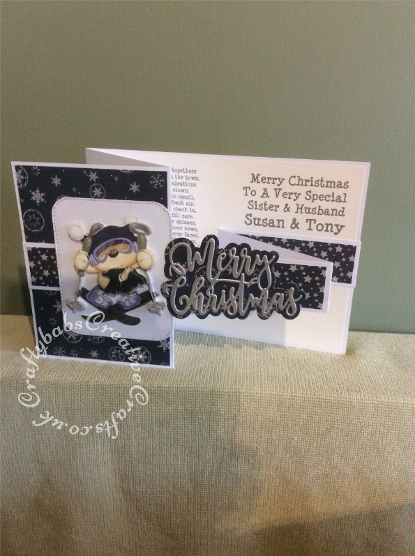 Z Fold Christmas card made using Fizzy Moon Decoupage pad and Card Making Magic Die Set Merry Christmas Sentiment. - craftybabscreativecrafts.co.uk