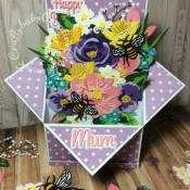 Large Floral Pop Up Box Birthday card made using various dies including: Altenew Jumbo Garden Picks Layering Die Set, Altenew Altenew Garden Picks 3D Die Set, Sizzix Thinlits Die Set 10PK - Floral Layers #664359, Sizzix Thinlits Die Set 4PK - Bee #663852, Altenew Layered Daffodil Die Collection free with issue 188 of Simply Cards & Papercraft, unbranded branch dies and small flowers from the Cheery Lynn Babies breath die set and Paper Boutique female relations Mum and layered happy birthday sentiment dies. - craftybabscreativecrafts.co.uk