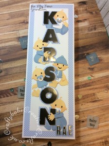 New Baby birth card made using various dies including Sizzix Originals Shadow Box Alphabet dies, unbranded alphabet dies, Hunkydory Moonstone simply sentiments dies and relatives dies and Marianne Design Collectables Cutting Dies Eline's Babies Col1479 - craftybabscreativecrafts.co.uk