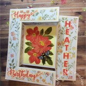 Floral Sideways Stepper Ladies Birthday card made using various dies including Sizzix Thinlits Die Set 10PK - Floral Layers #664359, Sizzix Thinlits Die Set 4PK - Bee #663852, Sizzix Sizzlits Fruit Smoothie alphabet dies and icraft Happy Birthday sentiment dies. - craftybabscreativecrafts.co.uk