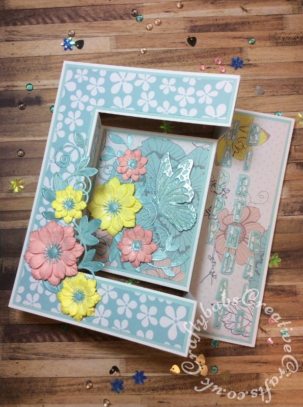 Floral Sideways Stepper Ladies Birthday card made using various dies including Spellbinders Die Succulent and Mum Flower with Heartfelt Creations 3D Floral Basics Shaping Mold, Sue Wilson - Finishing Touches Collection - Exquisite Poppy (CED1458) used for flower centres, Spellbinders Indie Line Shapeabilities Dies Layered Monarch dies, Spellbinders Shapeabilities: Romantic Vines (S4-531) dies and unbranded Alphabet with shadows dies. - craftybabscreativecrafts.co.uk