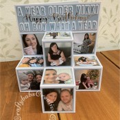 Photo cubes Birthday card using paper trimmer and scoreboard. Lettering dies are unbranded shadow dies, Happy Birthday die by icraft. - craftybabscreativecrafts.co.uk