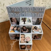 Photo cubes Birthday card using paper trimmer and scoreboard. Lettering dies are unbranded shadow dies, Happy Birthday die by icraft. - craftybabscreativecrafts.co.u