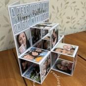 Photo cubes Birthday card using paper trimmer and scoreboard. Lettering dies are unbranded shadow dies, Happy Birthday die by icraft. - craftybabscreativecrafts.co.u