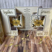 Extra Large Double Shutter Golden Wedding card made using various dies including Sizzix thinlits Brushstroke flowers #01 dies, Sizzix thinlits Brushstroke flowers #2 dies, Spwllbinders Julius Alphabet dies, Cardmaking Magic Anniversary sentiment dies, Cardmaking Magic numbers and suffixes dies and matching overlay dies, Nellies nesting hearts dies, Sizzix thinlits calendar words script dies, Sizzix thinlits Alphanumeric script dies, Sizzix thinlits friendship words script dies. Tonic Studios Entangled Strip Die & Stamp Set - Missing you and Hunkydory Moonstone sentiments dies. - craftybabscreativecrafts.co.uk