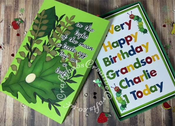 First Birthday card themed on The Very Hungry Caterpillar story using way too many dies to list. A labour of love created using a home made card design and numerous dies to create various elements of the card. - craftybabscreativecrafts.co.uk