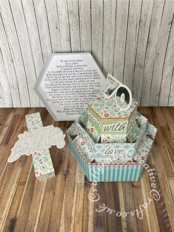 Pop Up Cake Box Card inspired by Srushti Patil https://www.youtube.com/watch?v=V53985c-_x0 made using istructions on youtube and some layered sentiment dies; Card Making Magic Die Set Happy Birthday, Creative Craft Products Die & Stamp Sets various sentiment snipped, Sizzix Originals Shadow box Numbers dies and The Paper Boutique Female relatives set for the word Sister. - craftybabscreativecrafts.co.uk