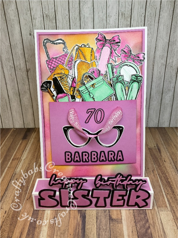 Girlie themed box easel birthday card Inspired by Sam Calcott made using: Made to surprise super sliders collection shoes and handbags and make up die and stamp sets, Unbranded Alphabet dies x 2 different fonts with shadows and unbranded Happy birthday sentiment dies. - craftybabscreativecrafts.co.uk