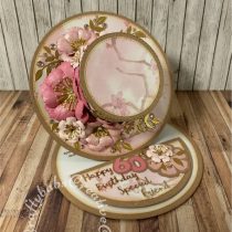 Hat Easel Card extra Special 60th Birthday Celebration card made using Card Making Magic Circular Box & Card Builder Die Set plus some additional circular dies, Hunky dory Moonstone sentiment dies and Sizzix Fruit Smoothie Sizzlits alphabet die set for numbers.- craftybabscreativecrafts.co.uk