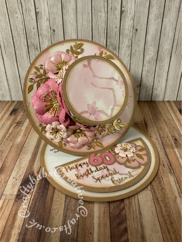 Hat Easel Card extra Special 60th Birthday Celebration card made using Card Making Magic Circular Box & Card Builder Die Set plus some additional circular dies, Hunky dory Moonstone sentiment dies and Sizzix Fruit Smoothie Sizzlits alphabet die set for numbers.- craftybabscreativecrafts.co.uk