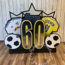 Extra Large, Football themed Landscape Pop Up Box 60th birthday Card made using: the Spellbinders S4-1294 Athletic Apparel Die Set, Spellbinders nestabilities stars dies, Provo Craft Cuttlebug Die Embossing Sports Balls Disney, Creative Crafts layered 'Happy Birthday ' sentiment die and Crealies Cardz dies numbers.- craftybabscreativecrafts.co.uk